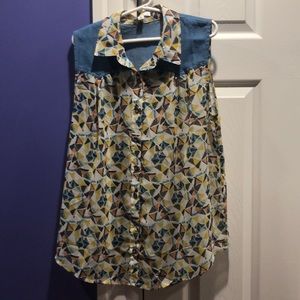 Collared button up tank top